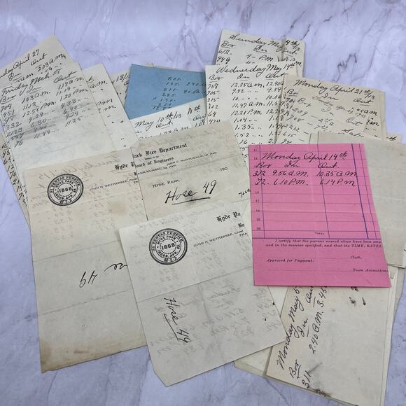 None and/or Unknown Other - c1913 Hyde Park Fire Dept Hose 49 Original Lot of Handwritten Records TB8